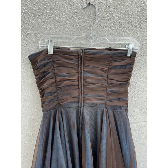 Water Signs Juniors Dress Size 9/10 Brown Blue Strapless Layered Homecoming VTG - Picture 8 of 13